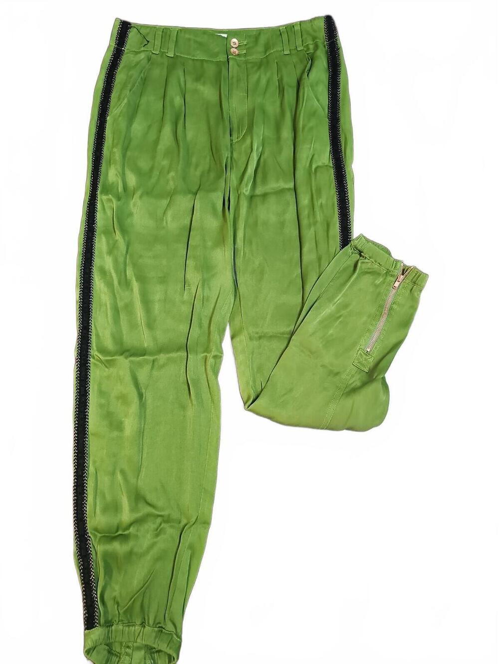 ANTHROPOLOGIE Pants green Size 4 Diandra Satin Pleated Joggers Zip Ankle